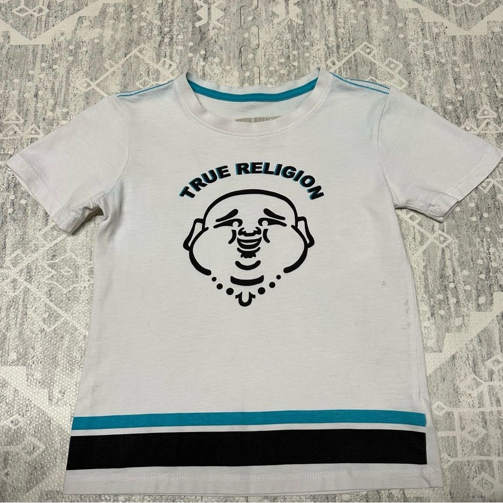 True Religion Boys White Buddha Graphic Streetwear Classic Tee Casual Size 6